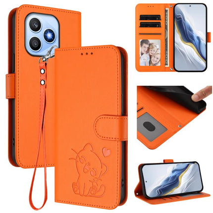 Embossed Heart Cat Leather Phone Case with Hand Strap, For Honor X8d 4G, For Honor Magic8 Pro