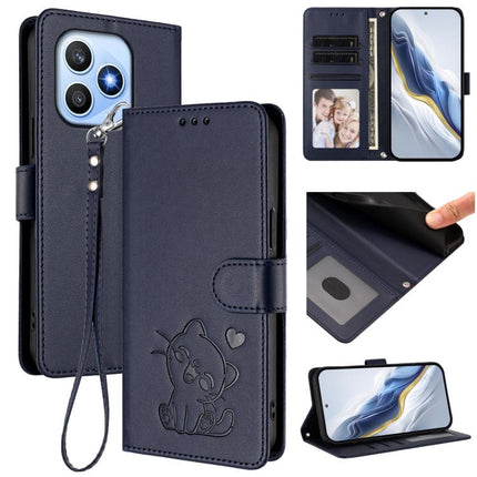 Embossed Heart Cat Leather Phone Case with Hand Strap, For Honor X8d 4G, For Honor Magic8 Pro