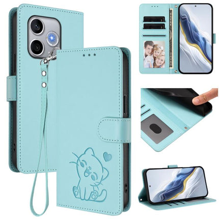 Embossed Heart Cat Leather Phone Case with Hand Strap, For Honor 600 Lite Global, For Honor Magic8 Pro Air 5G