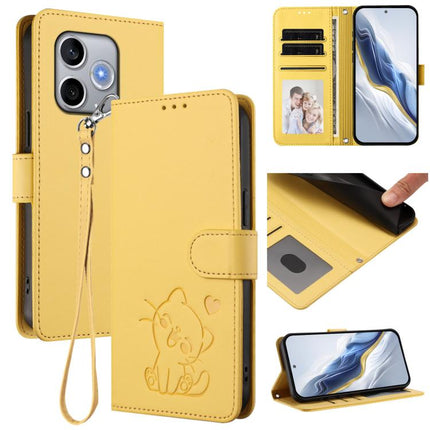 Embossed Heart Cat Leather Phone Case with Hand Strap, For Honor 600 Lite Global, For Honor Magic8 Pro Air 5G
