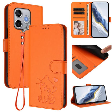 Embossed Heart Cat Leather Phone Case with Hand Strap, For Honor 600 Lite Global, For Honor Magic8 Pro Air 5G
