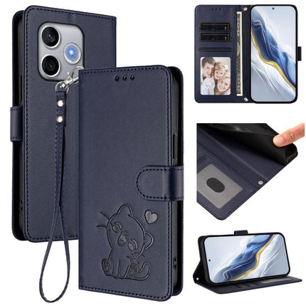 Embossed Heart Cat Leather Phone Case with Hand Strap, For Honor 600 Lite Global, For Honor Magic8 Pro Air 5G