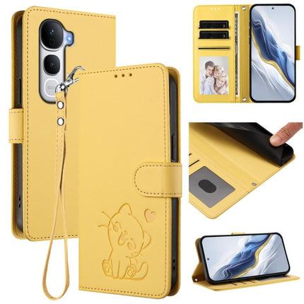 Embossed Heart Cat Leather Phone Case with Hand Strap, For vivo V60 5G Global, For vivo Y400 Pro 5G