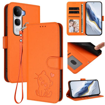 Embossed Heart Cat Leather Phone Case with Hand Strap, For vivo V60 5G Global, For vivo Y400 Pro 5G
