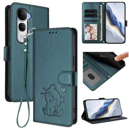 Embossed Heart Cat Leather Phone Case with Hand Strap, For vivo V60 5G Global, For vivo Y400 Pro 5G