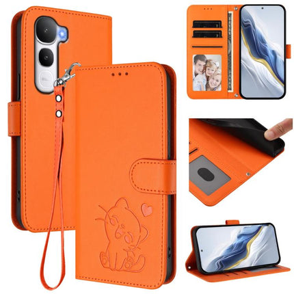 Embossed Heart Cat Leather Phone Case with Hand Strap, For vivo Y400 5G, For vivo iQOO Neo 10+ 5G