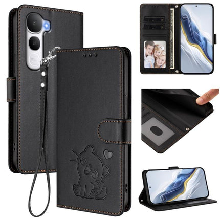 Embossed Heart Cat Leather Phone Case with Hand Strap, For vivo Y400 5G, For vivo iQOO Neo 10+ 5G