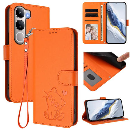 Embossed Heart Cat Leather Phone Case with Hand Strap, For vivo Y300 / V40 Lite 4G / 5G IDN, For vivo X200