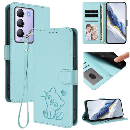 Embossed Heart Cat Leather Phone Case with Hand Strap, For vivo Y100 4G IDN / V30 Lite 4G / V30 SE, For vivo iQOO Z9s / vivo V40e