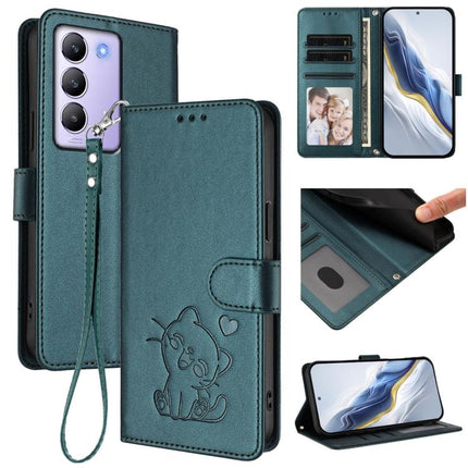 Embossed Heart Cat Leather Phone Case with Hand Strap, For vivo Y100 4G IDN / V30 Lite 4G / V30 SE, For vivo iQOO Z9s / vivo V40e