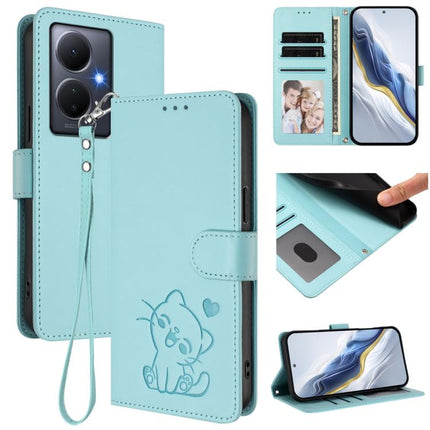 Embossed Heart Cat Leather Phone Case with Hand Strap, For vivo Y02 / Y02A / Y02t / Y11 2023, For vivo Y78 / Y78+ / V29 Lite