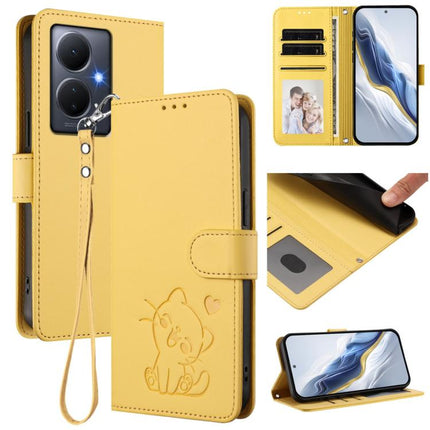Embossed Heart Cat Leather Phone Case with Hand Strap, For vivo Y02 / Y02A / Y02t / Y11 2023, For vivo Y78 / Y78+ / V29 Lite