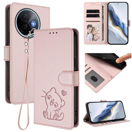 Embossed Heart Cat Leather Phone Case with Hand Strap, For vivo V50 Lite 4G / V50 Lite 5G, For vivo Y39 5G / vivo Y300i