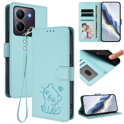 Embossed Heart Cat Leather Phone Case with Hand Strap, For vivo Y36 5G / 4G / Y27 / Y27s Global, For vivo S17 / S17 Pro / S17t / V29 / V29 Pro
