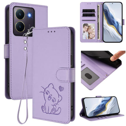 Embossed Heart Cat Leather Phone Case with Hand Strap, For vivo Y36 5G / 4G / Y27 / Y27s Global, For vivo S17 / S17 Pro / S17t / V29 / V29 Pro