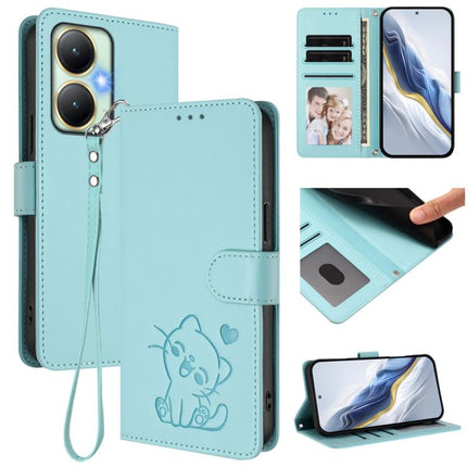 Embossed Heart Cat Leather Phone Case with Hand Strap, For vivo Y17s 4G Global / vivo Y17s 5G India, For vivo Y35+ / Y35m+ / Y27 4G 2023