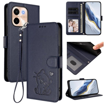 Embossed Heart Cat Leather Phone Case with Hand Strap, For vivo S19, For vivo Y28 4G Global