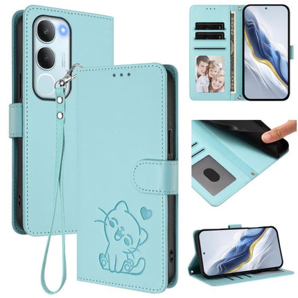 Embossed Heart Cat Leather Phone Case with Hand Strap, For vivo Y29s 5G / vivo Y04 4G Global, For vivo Y19s / vivo Y29 5G