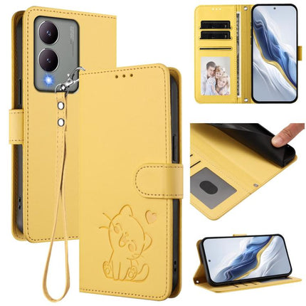 Embossed Heart Cat Leather Phone Case with Hand Strap, For vivo Y17s 4G Global / vivo Y17s 5G India, For vivo Y35+ / Y35m+ / Y27 4G 2023
