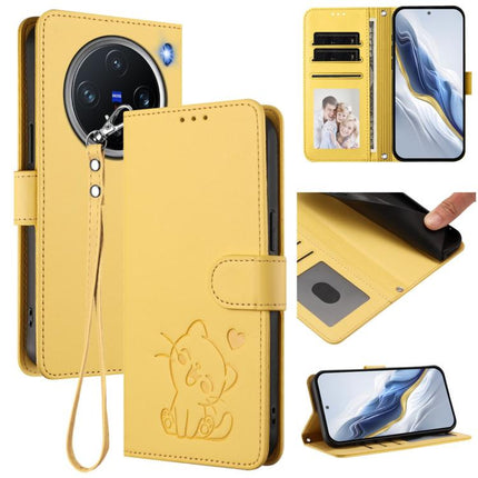 Embossed Heart Cat Leather Phone Case with Hand Strap, For vivo X200 Pro mini, For vivo X200 Pro