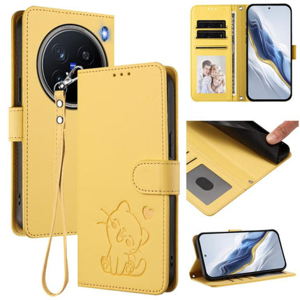 Embossed Heart Cat Leather Phone Case with Hand Strap, For vivo X200 Pro mini, For vivo X200 Pro