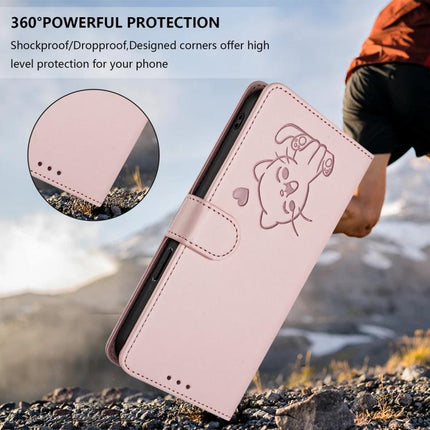 Embossed Heart Cat Leather Phone Case with Hand Strap, For vivo X200 FE / vivo S30 Pro mini, For vivo S30