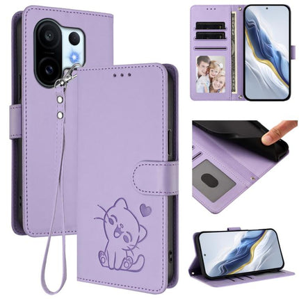 Embossed Heart Cat Leather Phone Case with Hand Strap, For vivo X200 FE / vivo S30 Pro mini, For vivo S30