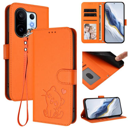 Embossed Heart Cat Leather Phone Case with Hand Strap, For vivo X200 FE / vivo S30 Pro mini, For vivo S30