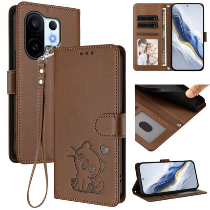 Embossed Heart Cat Leather Phone Case with Hand Strap, For vivo X200 FE / vivo S30 Pro mini, For vivo S30