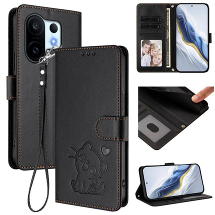 Embossed Heart Cat Leather Phone Case with Hand Strap, For vivo X200 FE / vivo S30 Pro mini, For vivo S30