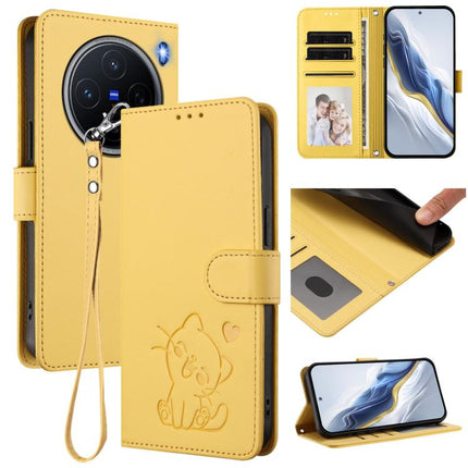Embossed Heart Cat Leather Phone Case with Hand Strap, For vivo Y300 / V40 Lite 4G / 5G IDN, For vivo X200
