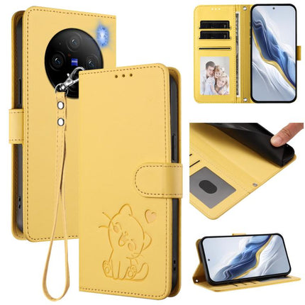 Embossed Heart Cat Leather Phone Case with Hand Strap, For vivo X100 Pro / vivo X100s Pro, For vivo X100s