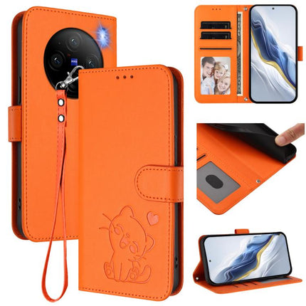 Embossed Heart Cat Leather Phone Case with Hand Strap, For vivo V29e / V30 Lite 5G / Y200 5G Global, For vivo X100