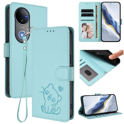 Embossed Heart Cat Leather Phone Case with Hand Strap, For vivo iQOO Z10x / Y29 4G / T4x / Y300t, For vivo V50 / vivo V50e