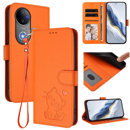 Embossed Heart Cat Leather Phone Case with Hand Strap, For vivo iQOO Z10x / Y29 4G / T4x / Y300t, For vivo V50 / vivo V50e