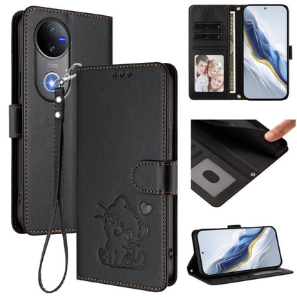 Embossed Heart Cat Leather Phone Case with Hand Strap, For vivo iQOO Z10x / Y29 4G / T4x / Y300t, For vivo V50 / vivo V50e