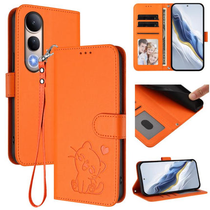 Embossed Heart Cat Leather Phone Case with Hand Strap, For vivo V50 Lite 4G / V50 Lite 5G, For vivo Y39 5G / vivo Y300i