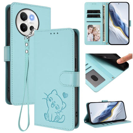 Embossed Heart Cat Leather Phone Case with Hand Strap, For vivo iQOO Z9s Pro / vivo T3 Pro 5G, For vivo V40 Lite 5G / vivo V30e