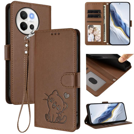 Embossed Heart Cat Leather Phone Case with Hand Strap, For vivo iQOO Z9s Pro / vivo T3 Pro 5G, For vivo V40 Lite 5G / vivo V30e