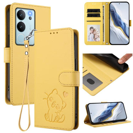 Embossed Heart Cat Leather Phone Case with Hand Strap, For vivo V29e / V30 Lite 5G / Y200 5G Global, For vivo X100