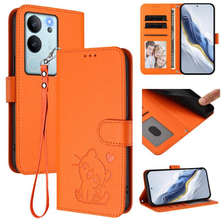 Embossed Heart Cat Leather Phone Case with Hand Strap, For vivo V29e / V30 Lite 5G / Y200 5G Global, For vivo X100