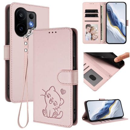 Embossed Heart Cat Leather Phone Case with Hand Strap, For vivo X200 FE / vivo S30 Pro mini, For vivo S30