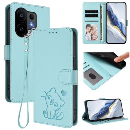 Embossed Heart Cat Leather Phone Case with Hand Strap, For vivo X200 FE / vivo S30 Pro mini, For vivo S30