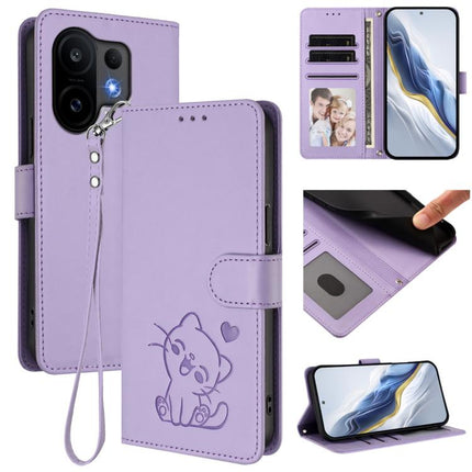 Embossed Heart Cat Leather Phone Case with Hand Strap, For vivo X200 FE / vivo S30 Pro mini, For vivo S30
