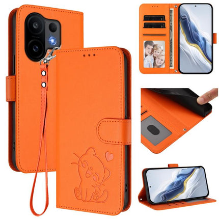 Embossed Heart Cat Leather Phone Case with Hand Strap, For vivo X200 FE / vivo S30 Pro mini, For vivo S30