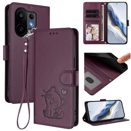 Embossed Heart Cat Leather Phone Case with Hand Strap, For vivo X200 FE / vivo S30 Pro mini, For vivo S30