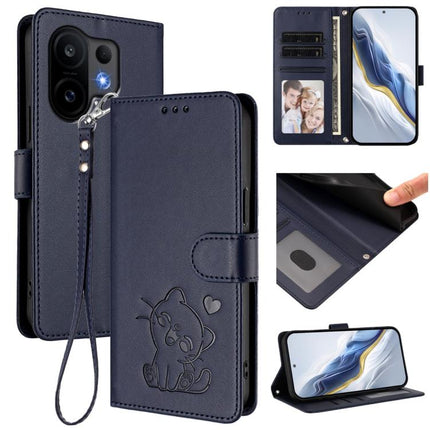 Embossed Heart Cat Leather Phone Case with Hand Strap, For vivo X200 FE / vivo S30 Pro mini, For vivo S30