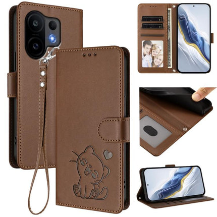 Embossed Heart Cat Leather Phone Case with Hand Strap, For vivo X200 FE / vivo S30 Pro mini, For vivo S30