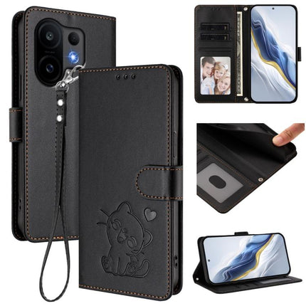 Embossed Heart Cat Leather Phone Case with Hand Strap, For vivo X200 FE / vivo S30 Pro mini, For vivo S30