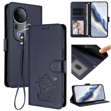 Embossed Heart Cat Leather Phone Case with Hand Strap, For vivo S20, For vivo S20 Pro